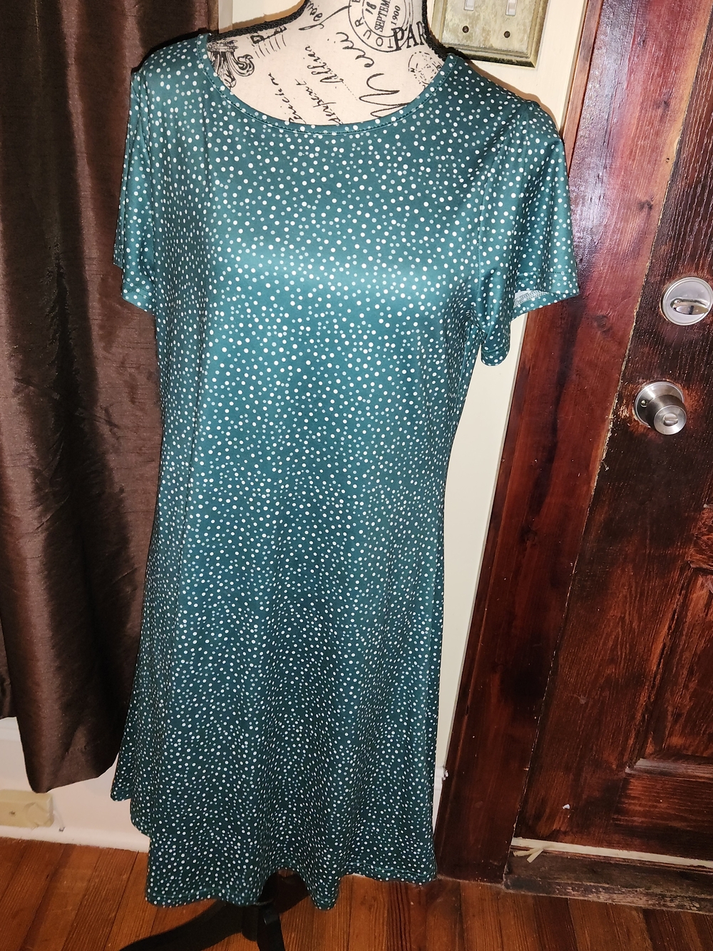 Teal Polka Dot Short Sleeve A-Line Dress Medium - Picture 1 of 4